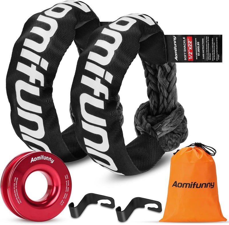 Aomifunny Synthetic Soft Shackle Rope, 2-Pack 1/2in x 22in, 56000 Lbs Breaking Strength, Recovery Tow Shackles with Winch Ring for Off-Road Vehicles (Black) - Image 1